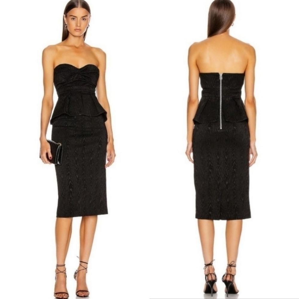Veronica Beard Allyson Strapless Jacquard Peplum Black Midi Dress NWT Size 12